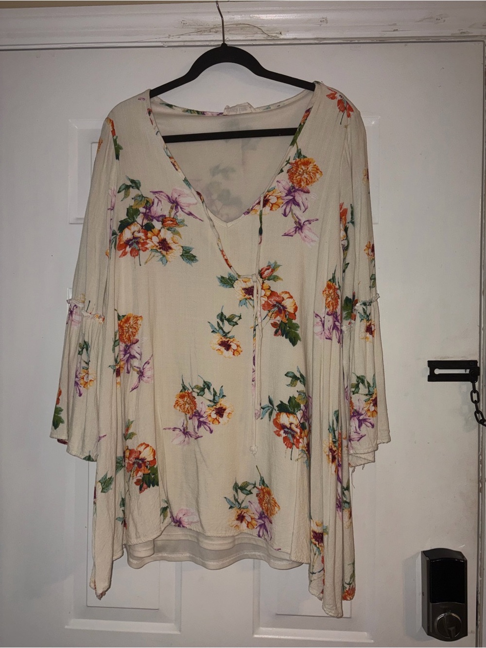 Peach Love California Floral Bell Sleeve Boho Tunic Dress